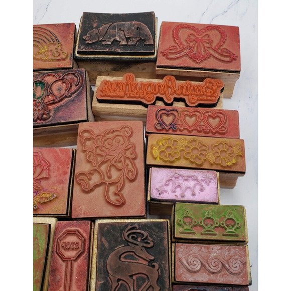 Lot of 20 Colorful Various Themes Wood Mounted Rubber Stamps - Picture 8 of 10